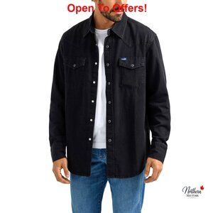 Cotton Denim Snap Button Down Shirt with Western Details